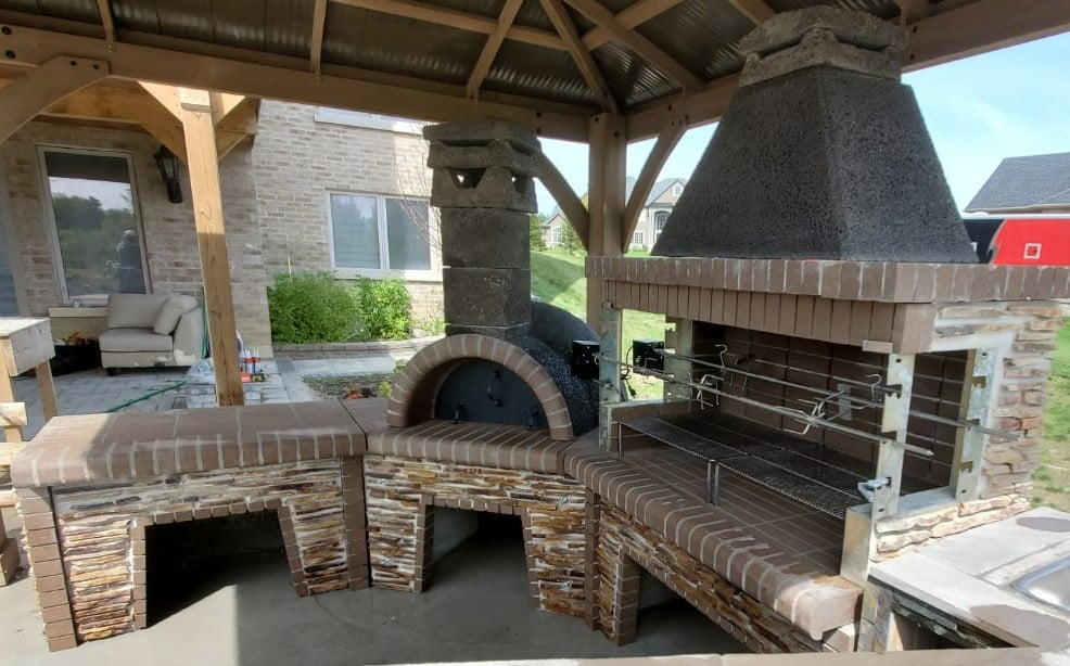 Corner Firebrick Outdoor Kitchen With, Pizza Oven Outdoor Kitchens Images